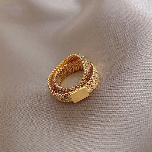 Design Sense Gold Color Snake Bone Chain Double Layer Rings For Woman